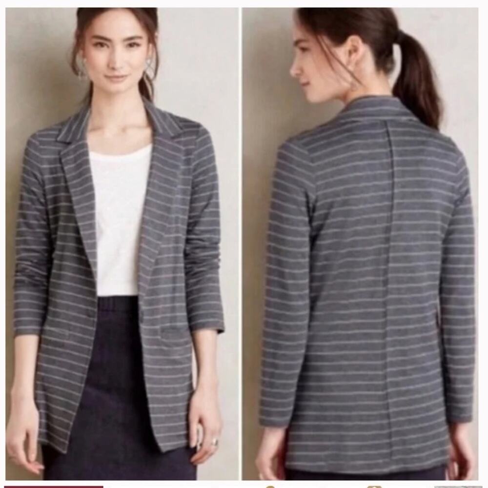 Anthropologie Dolan Left Coast Collection Striped Knit Gray/White Blazer